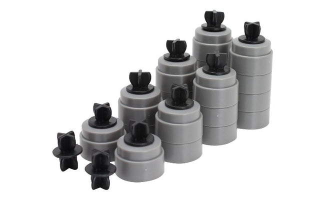 Set of 20 durable track supports and clips for Scalextric, ensuring stable and level slot car racing layouts.
