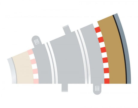 Set of four 22.5-degree Radius 2 curved outer borders for Scalextric slot car tracks, enhancing racing layout options.