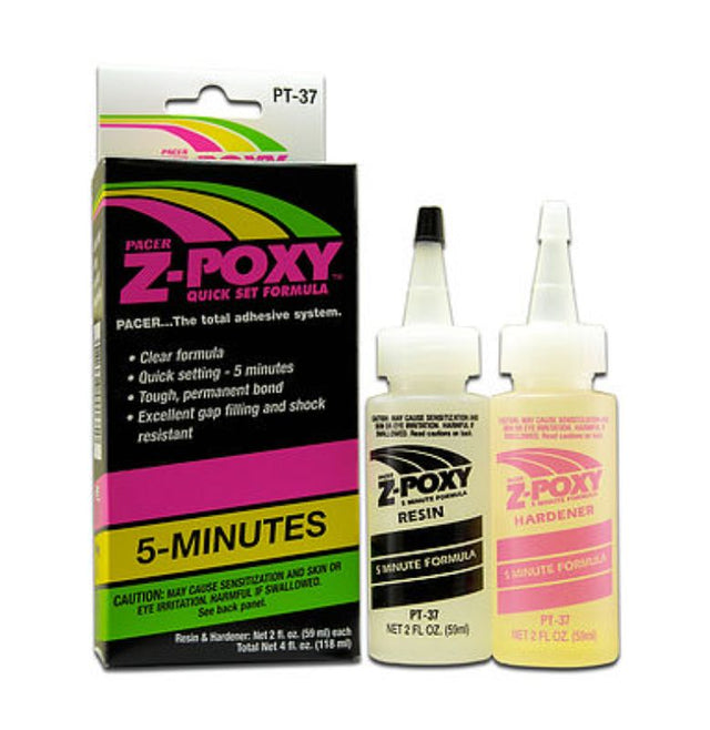 Z-Poxy 5min (118ml) epoxy adhesive for quick, strong bonds on wood, metal, glass, and ceramics in just 5 minutes.