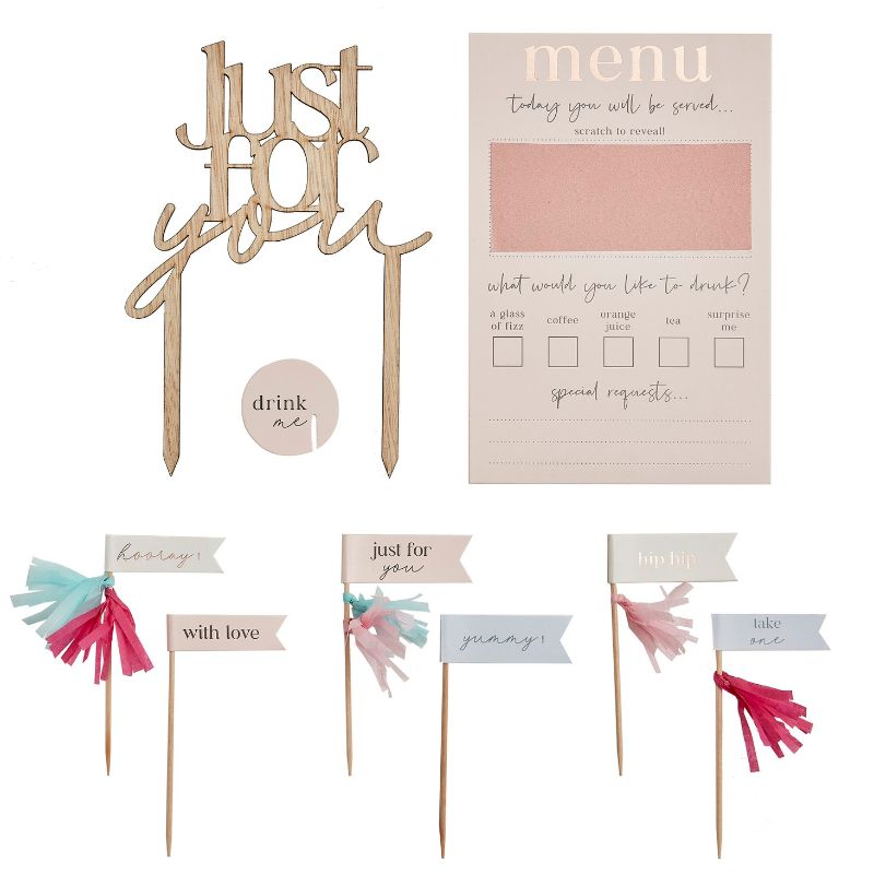 Customisable Breakfast in Bed Set featuring a scratch-to-reveal menu, vibrant toppers, and eco-friendly packaging.