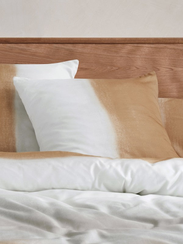 Super King Duvet Cover Set in terracotta and creamy white cotton sateen, includes 1 duvet cover and 2 pillowcases.