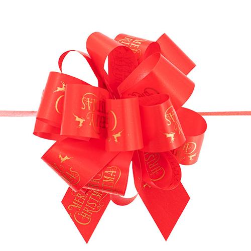 Ribbon Pull Bow Pom Pom Merry Christmas Pack of 5 30mmx12.5cm