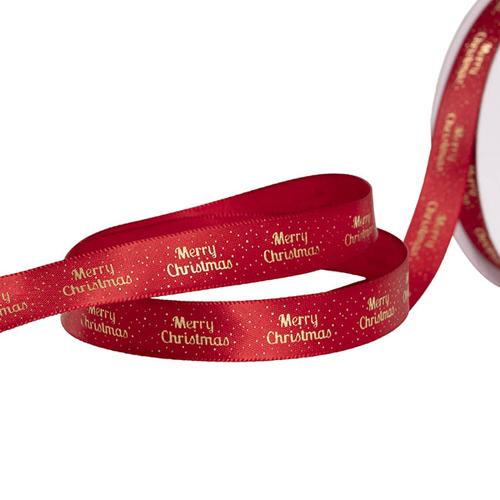 Ribbon Satin Merry Christmas Spots Gold Red 15mmx20m