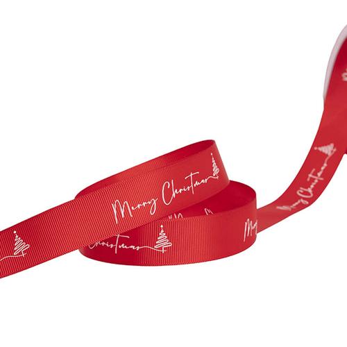 Ribbon Grosgrain Merry Christmas Swirl Tree Red 25mmx20m