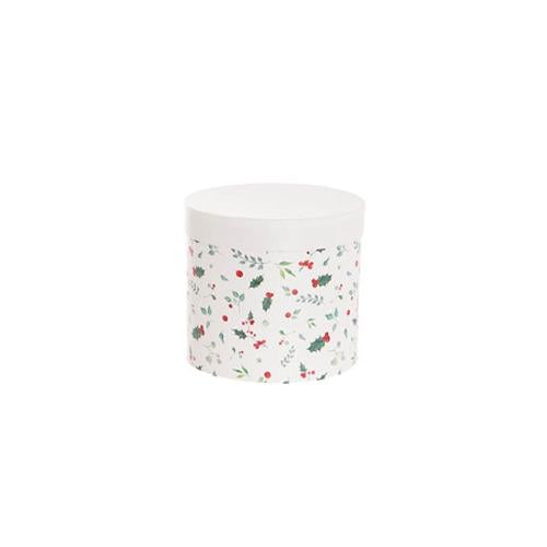 Flower Gift Hat Box Round Holly White 15cmW X 13.5cmH