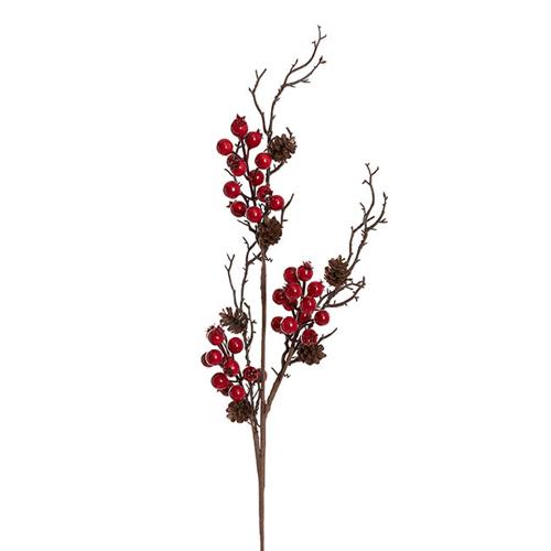 Artificial Pinecone Berry Twig Spray Red 73cmH
