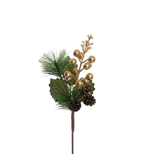 Artificial Berry Pinecone & Pine Needle Pick Pack of 4 Gold 23cmH