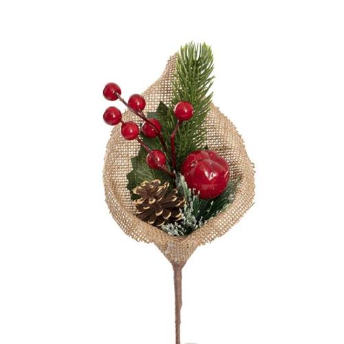 Artificial Apple Berry & Pinecone Burlap Pick Pack of 3 Red 26cmH