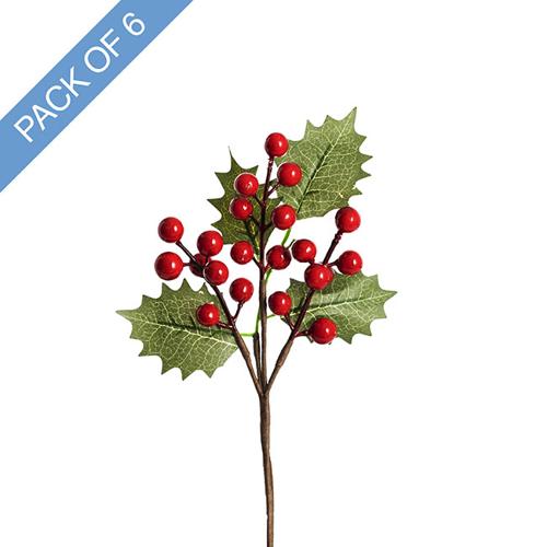 Artificial Red Berry Holly Pick Pack of 6 Red 25cmH