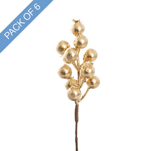 Artificial Christmas Berry Pick Pack of 6 Gold 20cmH