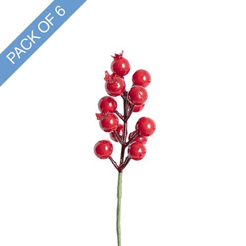Artificial Christmas Berry Pick Pack of 6 Red 20cmH
