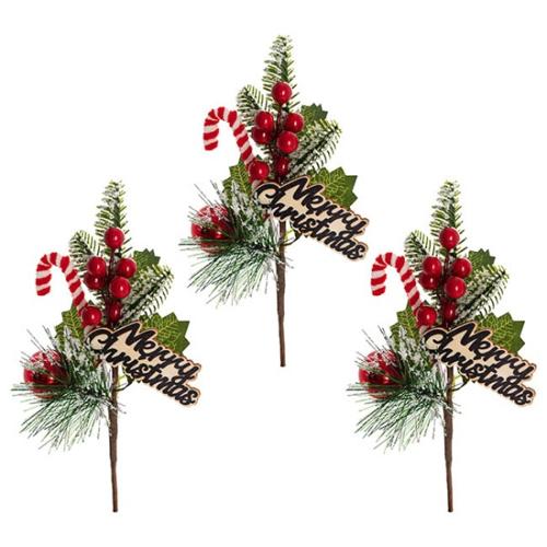 Artificial Christmas Snow Pine Berry Candy Pick Red Pack of 3 25cmH