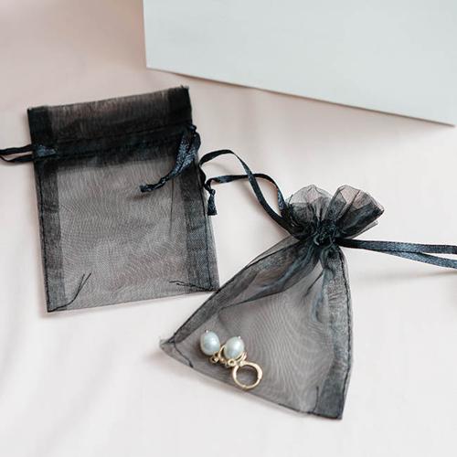 Organza Gift Bomboniere Bag Small Black Pack of 10 7.5x10cmH