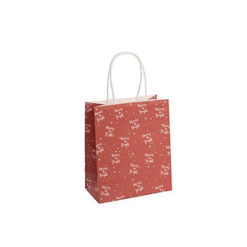 Kraft Paper Bag Mini Merry Bright Red Pack of 10 140Wx75Gx165mmH