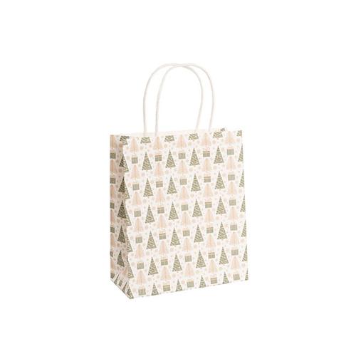 Kraft Paper Bag Small Christmas Trees White Pack of 10 180Wx85Gx215mmH
