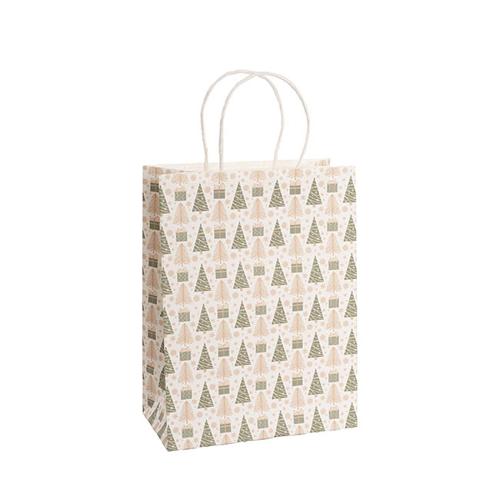 Kraft Paper Bag Med Christmas Trees White Pack of 10 205Wx110Gx275mmH
