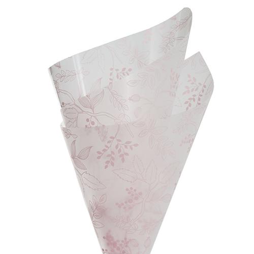 Cello Frosted Hand Drawn Leaves 40mic Pink Pack of 100 50x70cm
