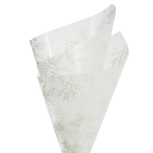 Cello Frosted Hand Drawn Leaves 40mic Green Pack of 100 50x70cm