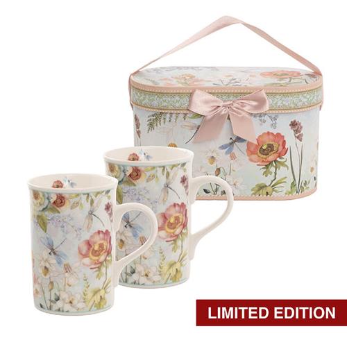Floral Dragonfly 2 Piece Mug Gift Set Blue 7.5Dx10.5cmH