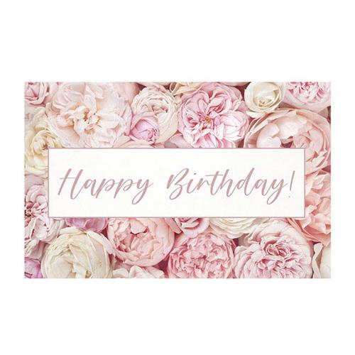 Cards White Happy Birthday Pink Flowers 10x6.5cmH