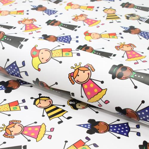 Gloss White Gift Wrapping Paper Cartoon Children in Costumes 70cmx50m