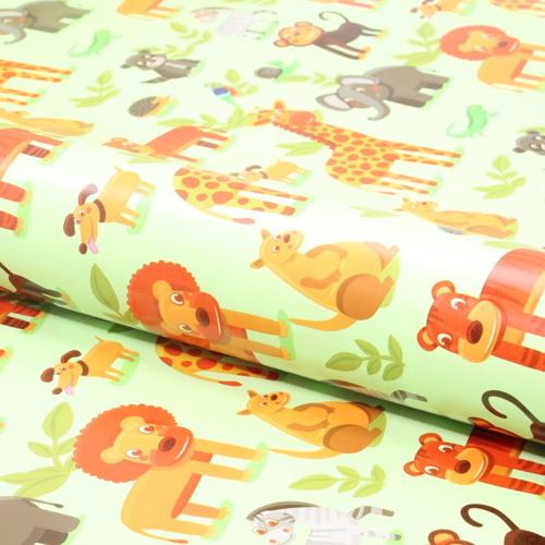 Gloss White Gift Wrapping Paper Cartoon Animals Print 70cmx50m