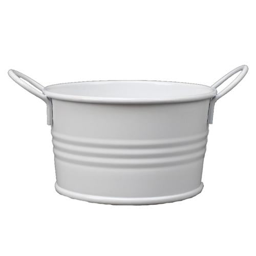 Small White Metal Bucket with Handles TD9.5cmx5.5cmH BD: 8.2cm