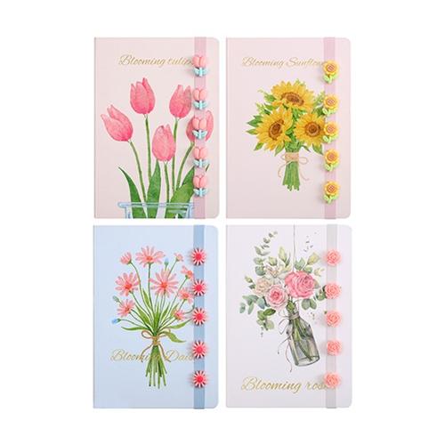 A5 Notebook Flower Print with Elastic Straps 21x14.5cm