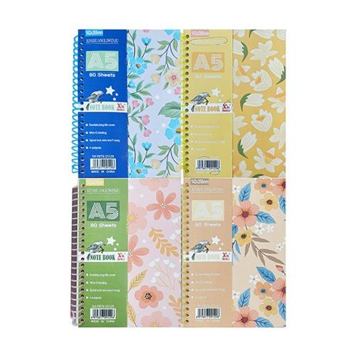 A5 Spiral Notebook Flowers 80g 21x14.5cm