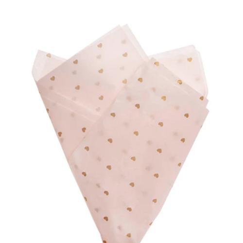 Tissue Paper Inspo Gold Hearts 17gsm Pack of 100 Pink 50x75cm