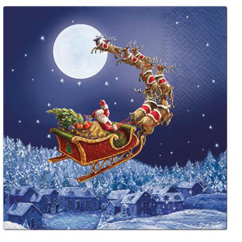 Paw Lunch Napkins 33cm Pack Of 20 | 3 Ply | Christmas Sleigh