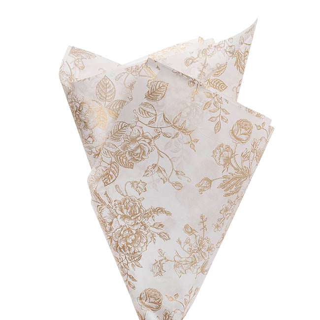 Tissue Paper Inspo Florals Pk100 21gsm Gold White