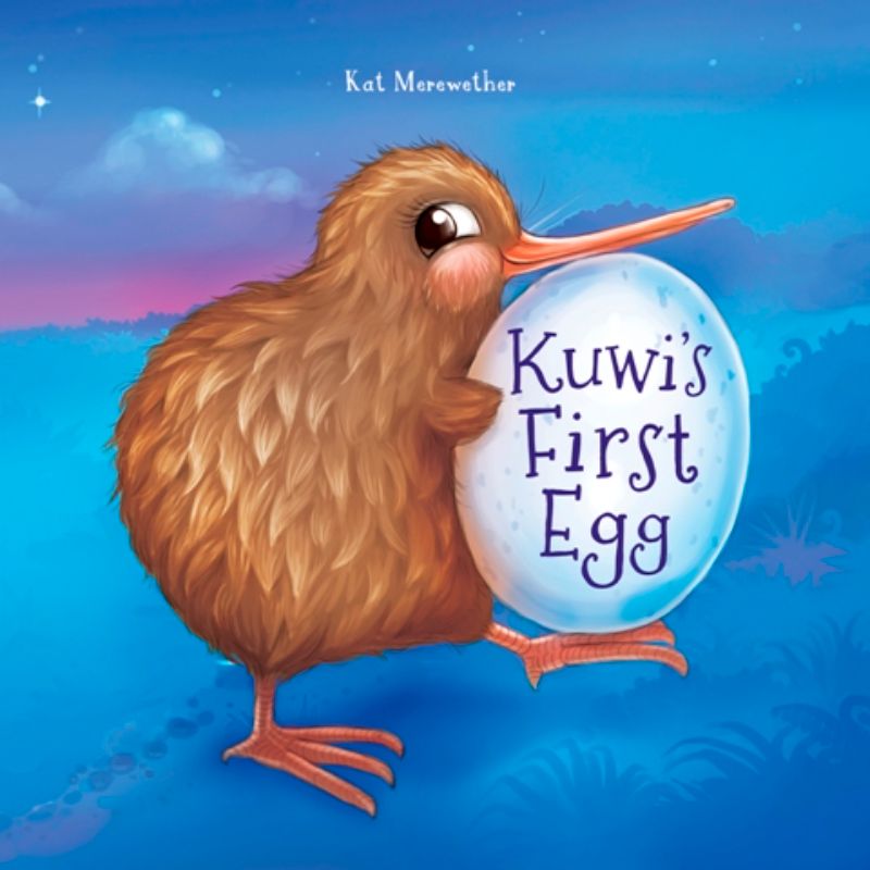 Kuwis First Egg children's storybook featuring Kuwi the kiwi navigating motherhood with humor and heartwarming illustrations.