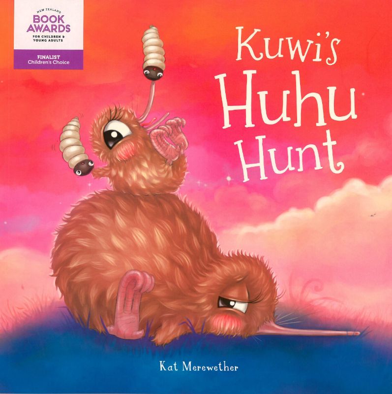 Charming children's book 'Kuwi the Kiwi: Huhu Hunt' featuring vibrant illustrations and a heartwarming story about family and conservation.