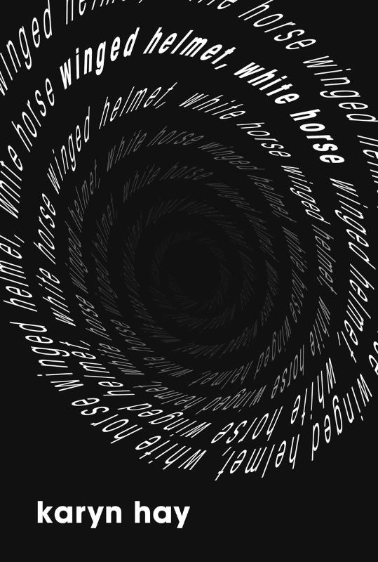 Cover of 'Winged Helmet, White Horse' by Karyn Hay, a psychological drama exploring modern life's pressures in London.