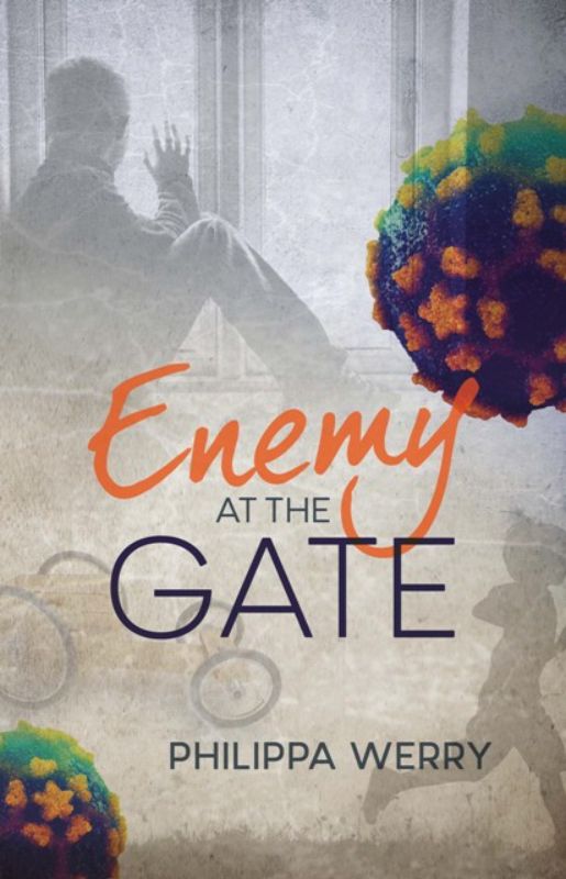 Cover of 'Enemy At The Gate' by Philippa Werry, depicting a young boy dreaming of Olympic glory amidst the polio epidemic.