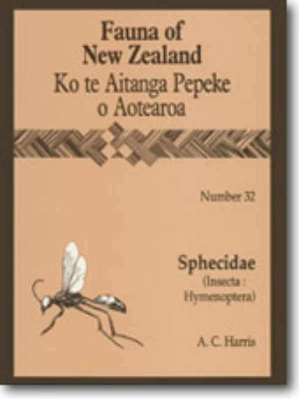 FAUNA 32 - SPHECIDAE book cover featuring detailed illustrations of solitary wasps, essential for studying New Zealand's invertebrates.
