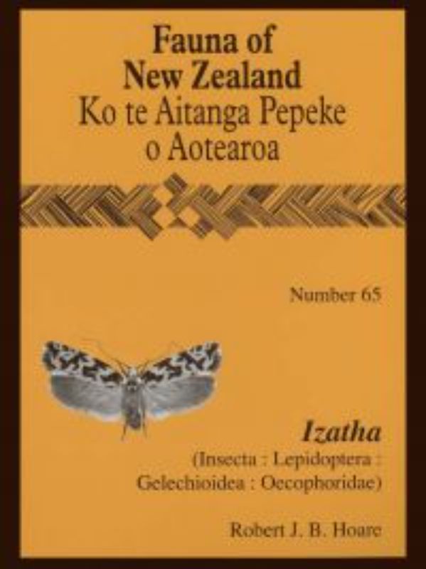 Book cover of FAUNA OF NZ 65 IZATHA, showcasing New Zealand's endemic lichen tuft moths with vibrant illustrations.