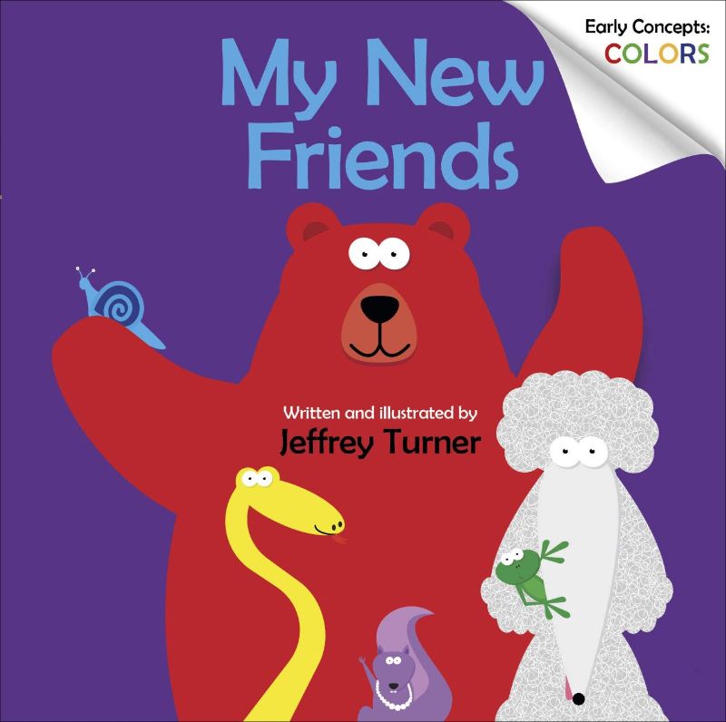 Hardback book 'My New Friends' with colorful illustrations teaching friendship and colors for preschool learners.