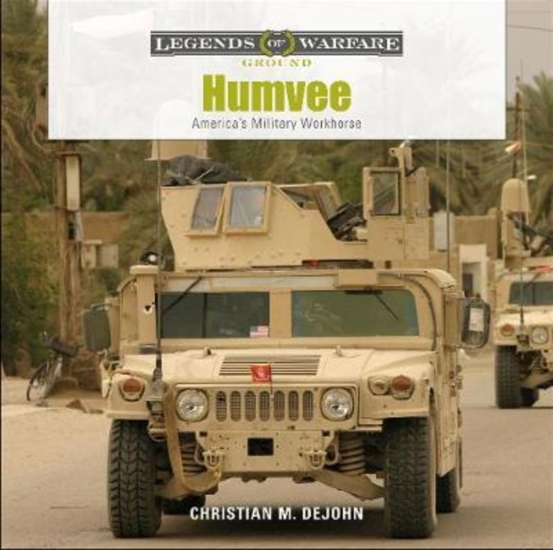 A hardback book exploring the history and significance of the Humvee in military service, with detailed photographs and insights.