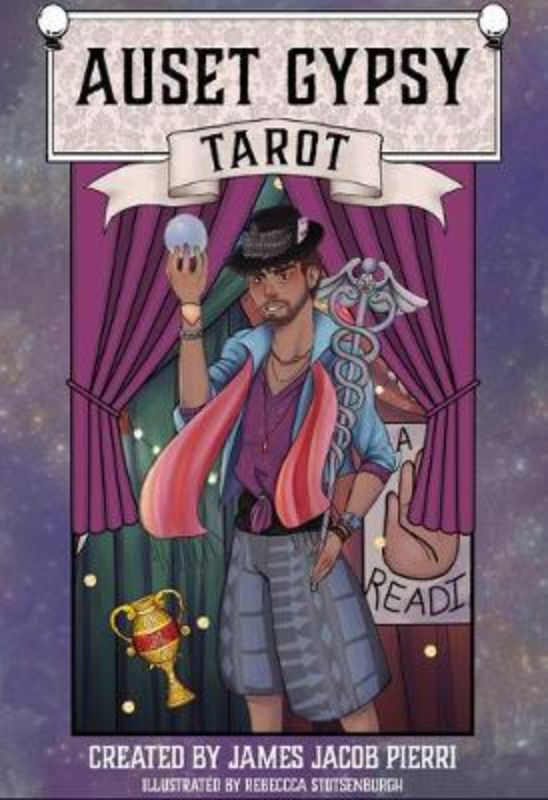 Auset Gypsy Tarot deck featuring 78 vividly illustrated cards by Stotsenburgh and Scott for spiritual insight and self-discovery.