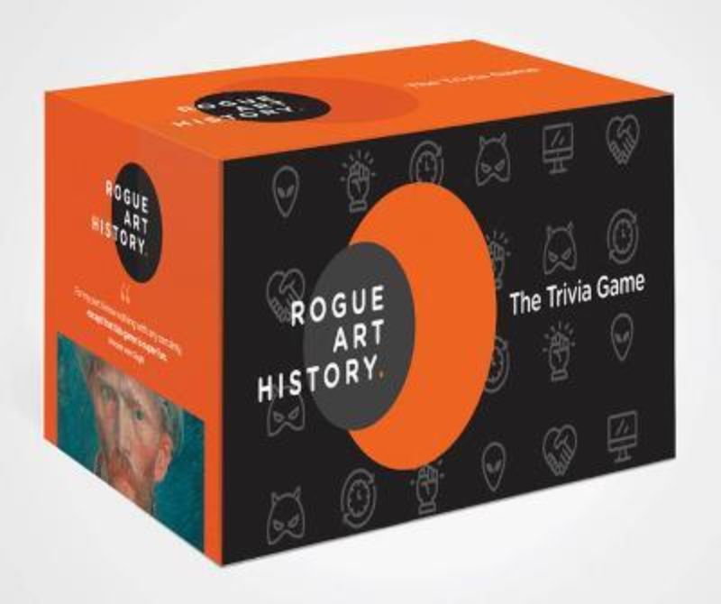 Rogue Art History trivia game with artwork cards, fun questions, and strategic gameplay for 4-6 players aged 14 and up.