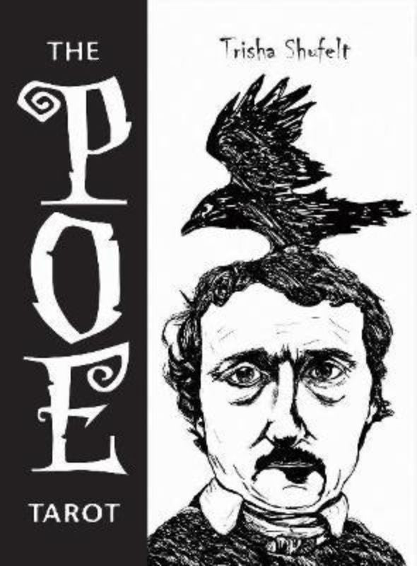 The Poe Tarot features black-and-white illustrations inspired by Edgar Allan Poe's works, blending literature and divination.