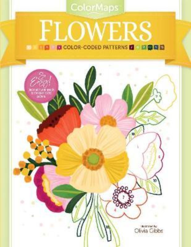 Intricate floral designs in a color-coded adult coloring book for stress-free creativity and relaxation.