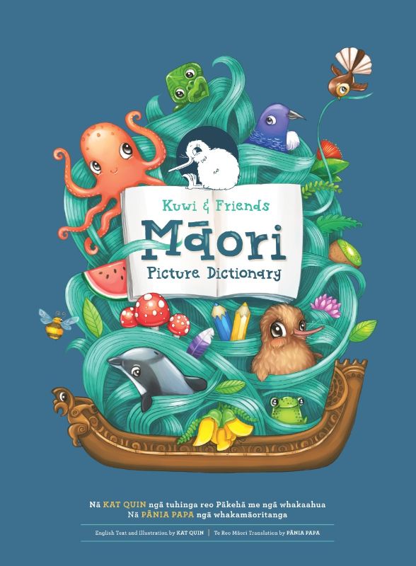 Colorful hardback Maori picture dictionary showcasing over 1000 words, ideal for families learning te reo Maori.
