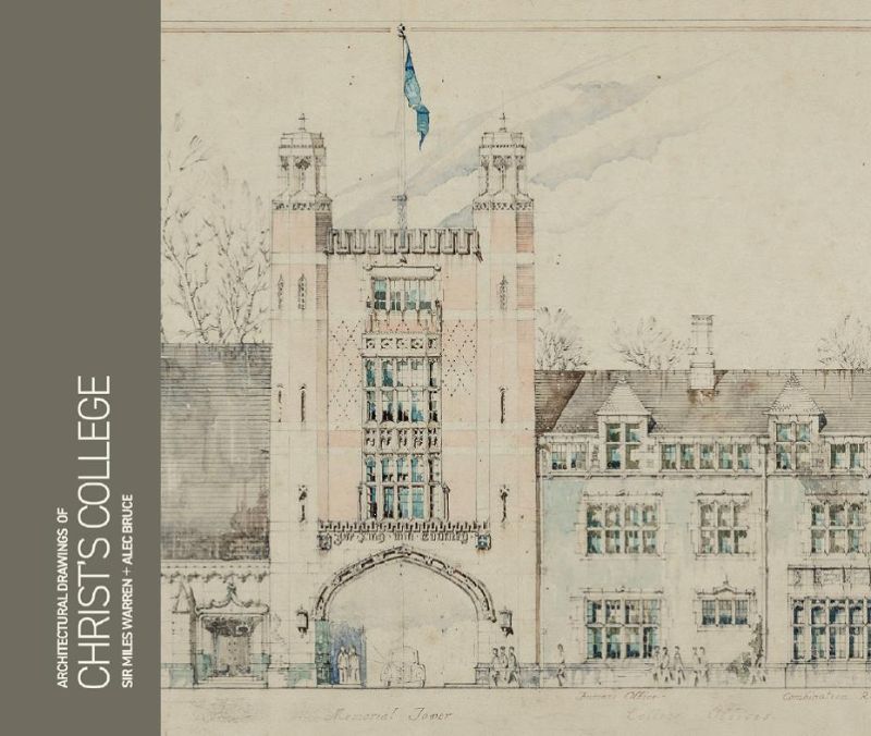 Hardback book showcasing architectural drawings of Christ's College, highlighting its unique buildings and historical significance.