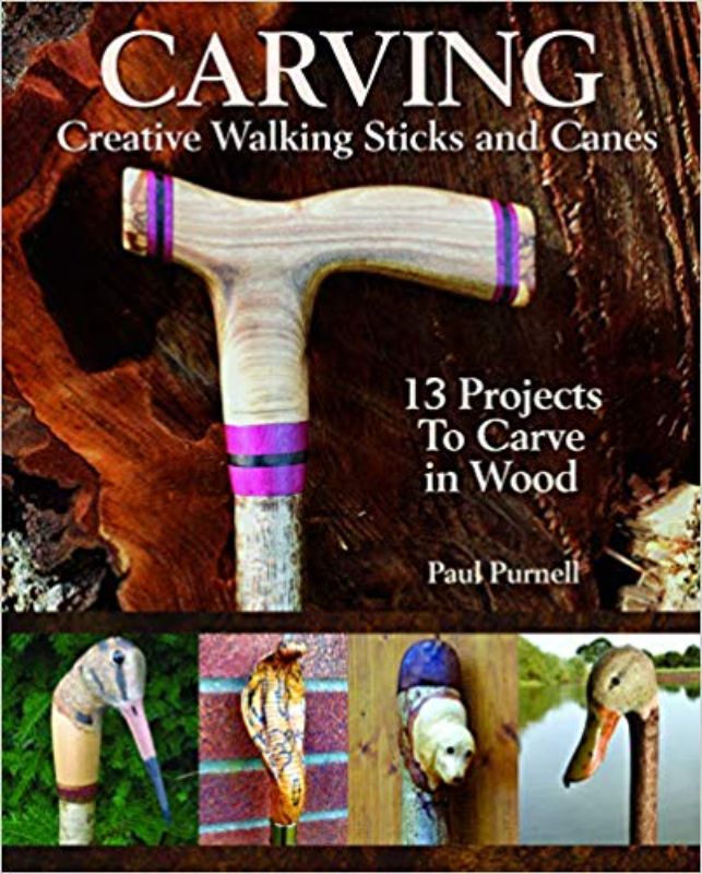 Creative guide for crafting unique walking sticks and canes, featuring 13 imaginative woodcarving projects.