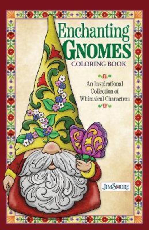 Coloring book featuring whimsical gnome designs by Jim Shore, ideal for relaxation and creative expression.