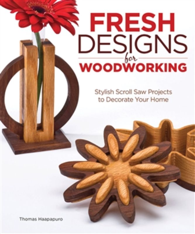 A paperback guide featuring 21 contemporary scroll saw designs blending nature and modern architecture for woodworkers.