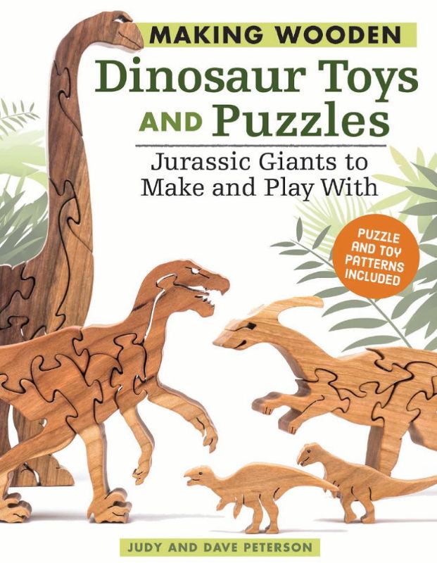 Creative guide for making wooden dinosaur toys and puzzles, featuring 38 designs and step-by-step instructions.